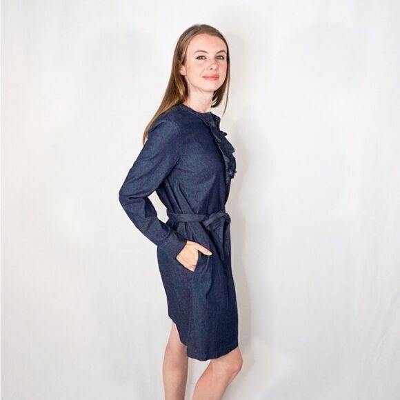 Draper James Chambray Belted Ruffle Long Sleeve Shift Dress - Picture 9 of 14